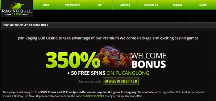 raging bull no deposit bonuses